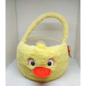 Easter {Duck} Design Yellow Color Basket w/Handle 10"D x 7" T Plush!